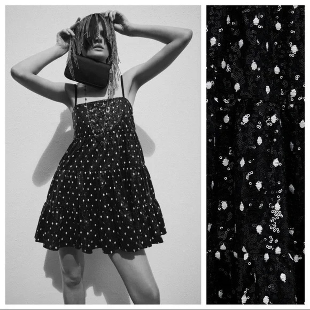 NWT Zara Sequin Polka Dots Mini Dress. Size XS